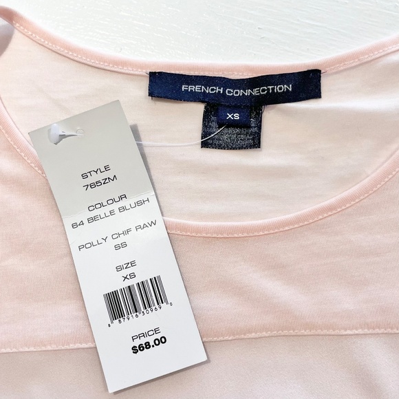 New French Connection Mixed Fabrics High Low Hem Short Sleeve Top Blush Pink XS - Picture 13 of 14